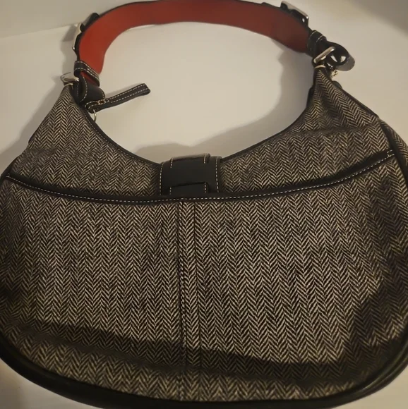 COACH G04J-1407 Vintage Black & Gray Herringbone Tweed Leather  Hobo Handbag 2YK - Picture 5 of 16